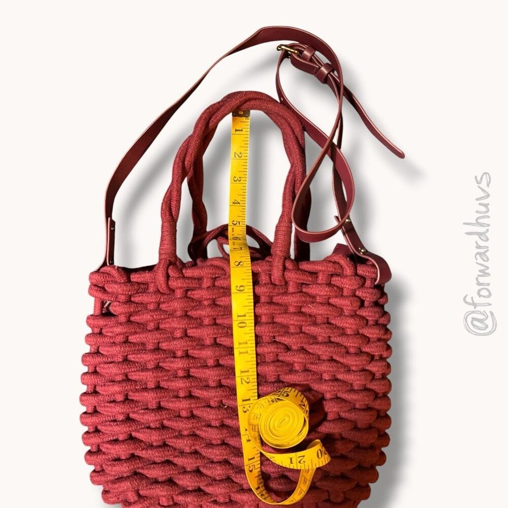 Zara Basic Woven Rope Tote Crossbody Bag Burgundy Drawstring Bucket Purse - Picture 7 of 9